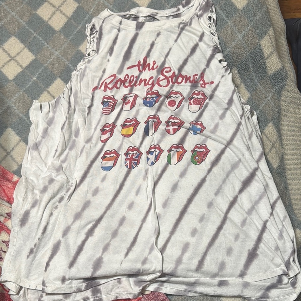 The Rolling Stones White and Gray Tie-Dye Tank